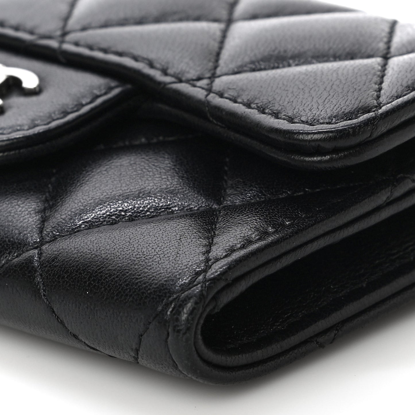 Lambskin Quilted Flap Card Holder Wallet Black