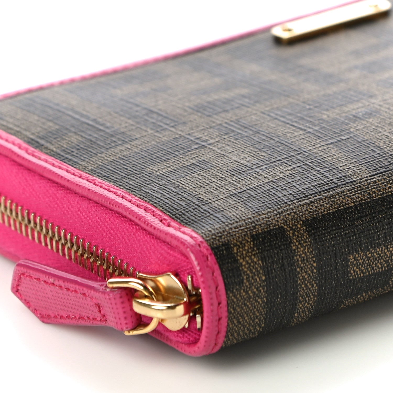 Fendi Zucca Spalmati Vitello Elite Zip Around Wallet Tobacco Ciclamino 8 of 11