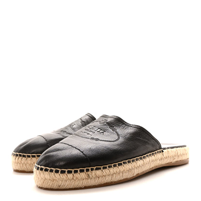 Prada Nappa Logo Cap Toe 20mm Espadrilles Mules 40 Black 4 of 8