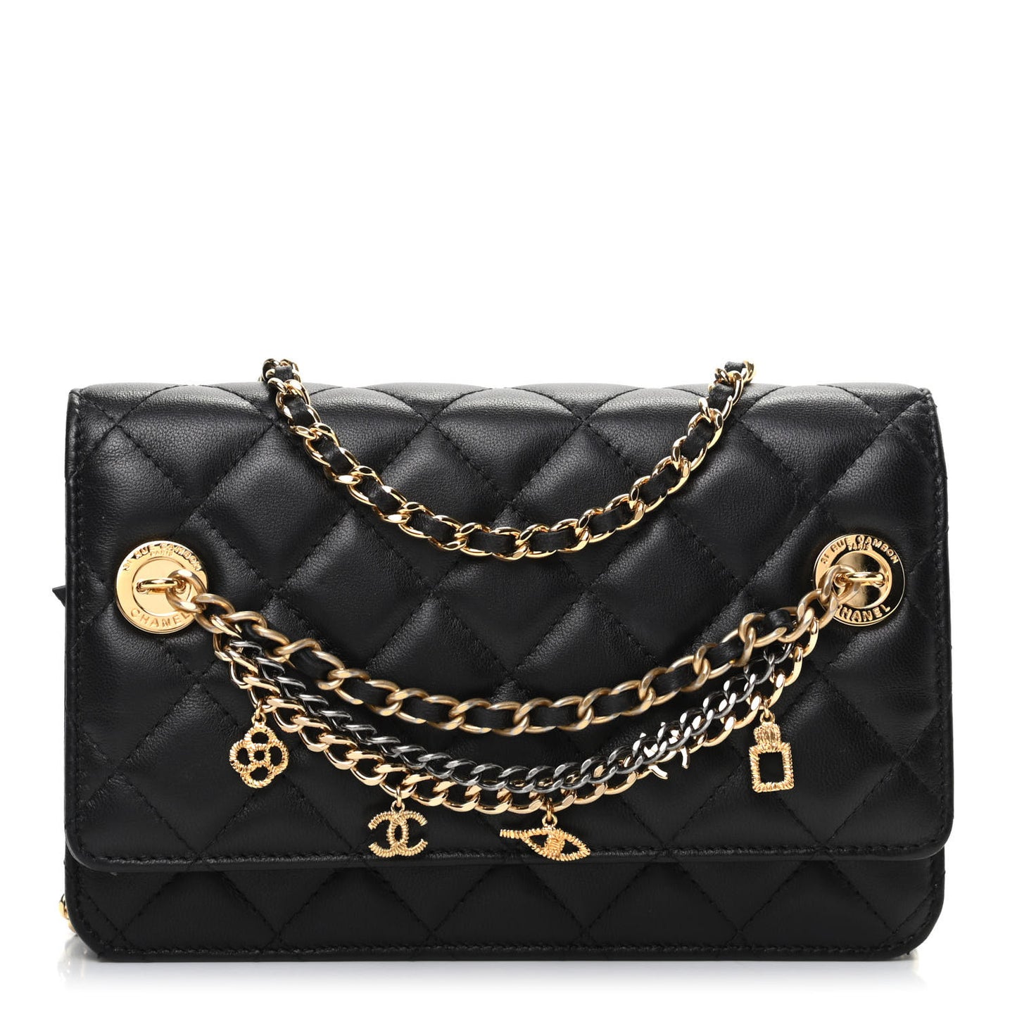 Lambskin Quilted Egyptian Amulet Wallet On Chain WOC Black