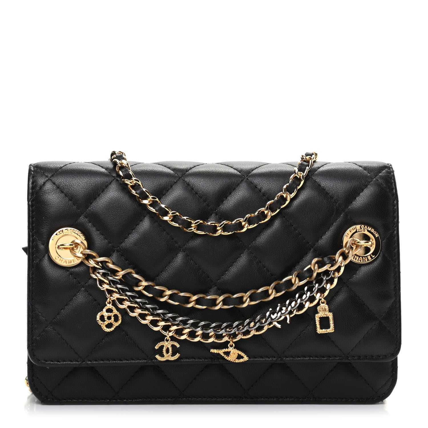 Chanel Lambskin Quilted Egyptian Amulet Wallet On Chain WOC Black 1 of 9