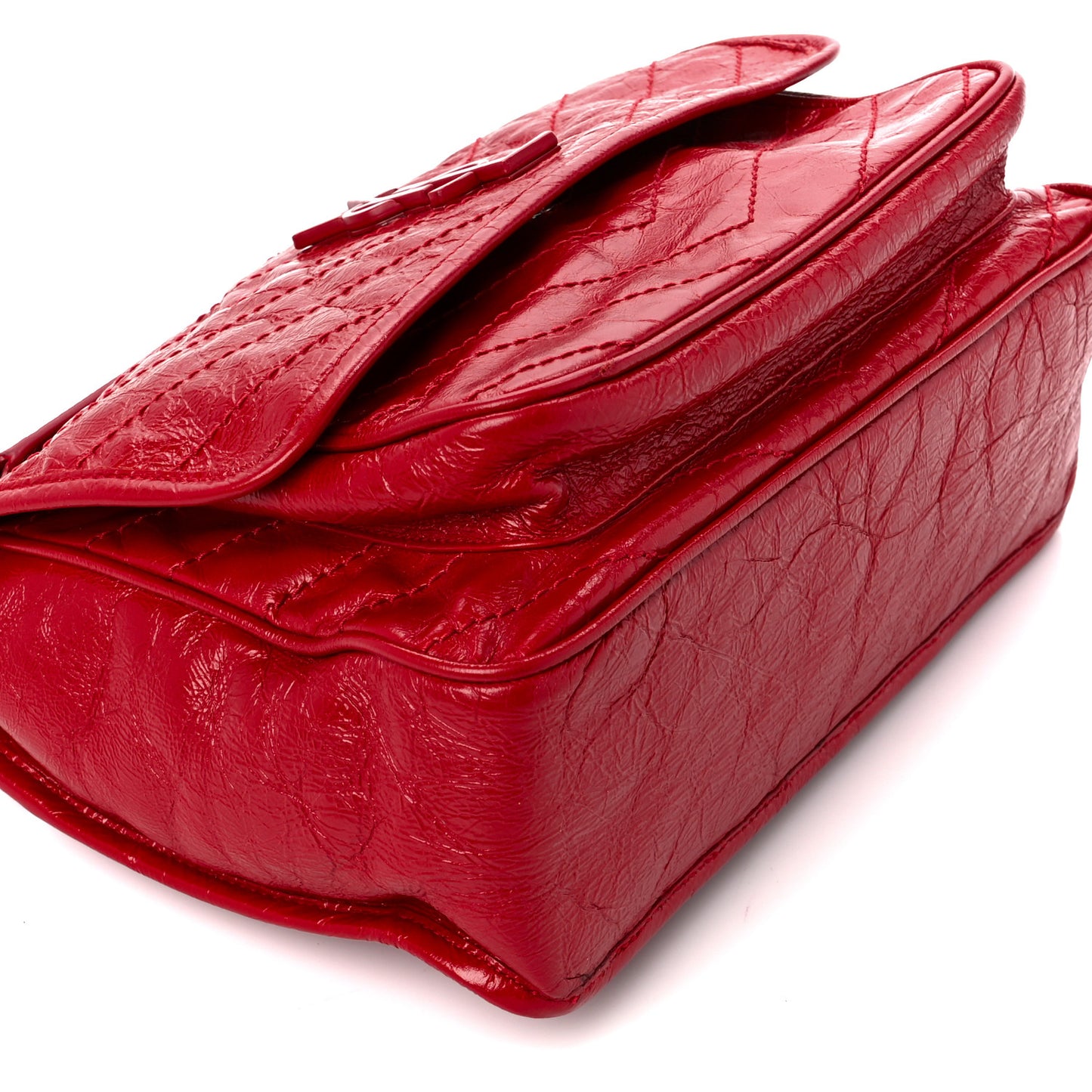 Crinkled Calfskin Matelasse Monogram Medium Niki Chain Satchel Rouge Eros