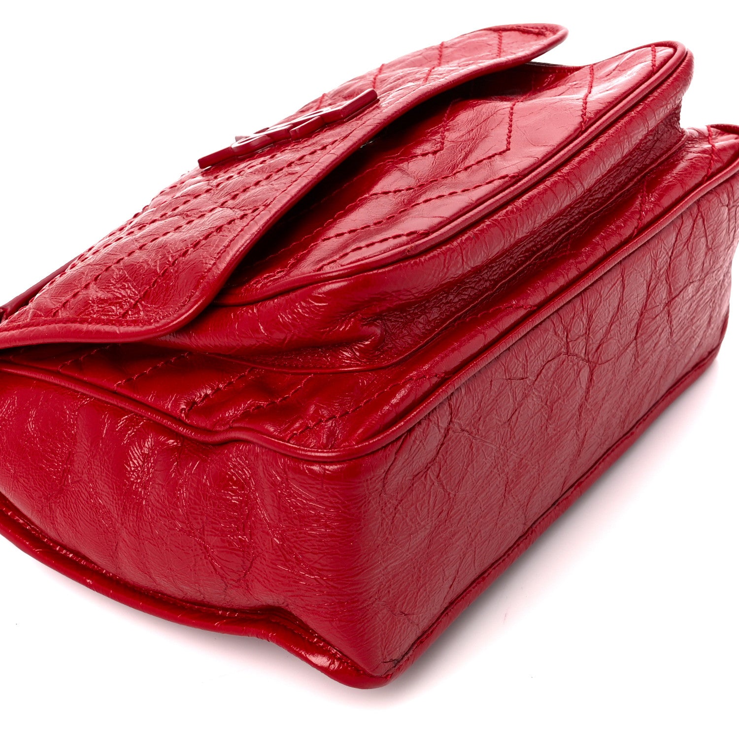 Saint Laurent Crinkled Calfskin Matelasse Monogram Medium Niki Chain Satchel Rouge Eros 10 of 11