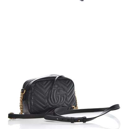 Gucci Calfskin Matelasse Small GG Marmont Chain Shoulder Bag Black 3 of 7