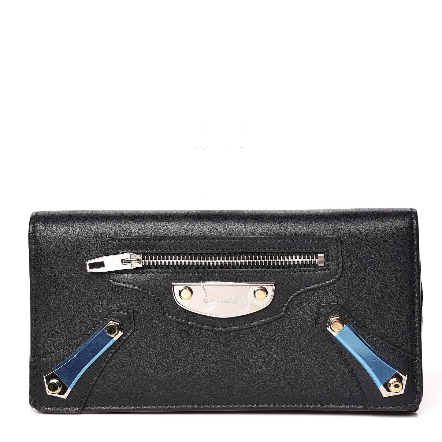 Shiny Calfskin Amp Plate Silver Hardware Money Wallet Black