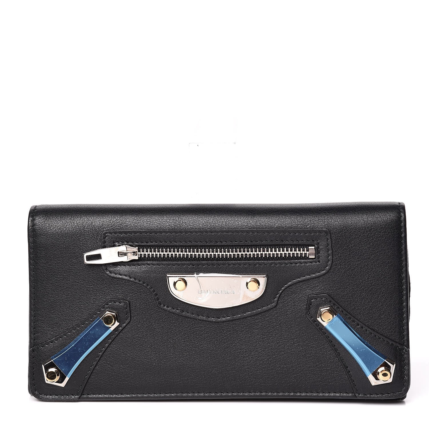 Balenciaga Shiny Calfskin Amp Plate Silver Hardware Money Wallet Black 1 of 7