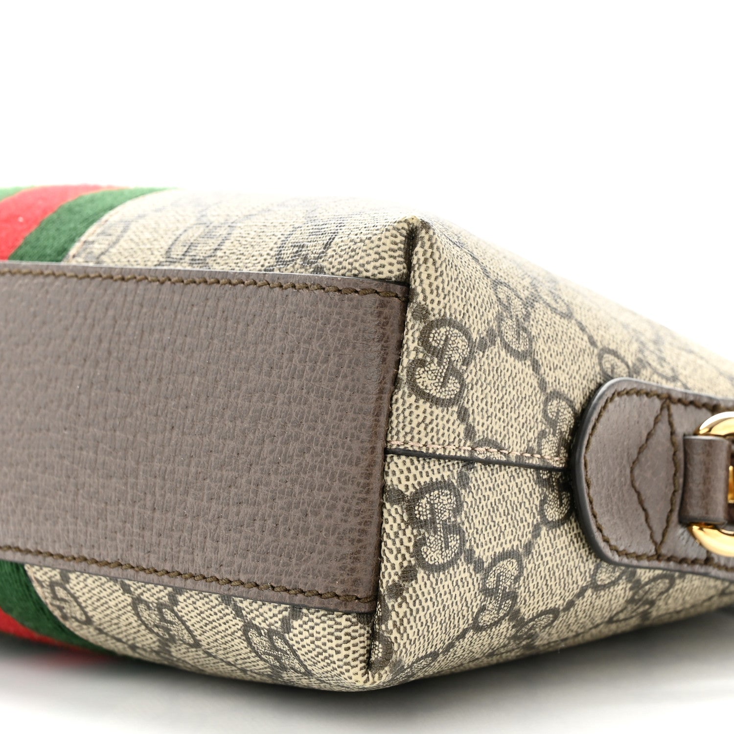 Gucci GG Supreme Monogram Textured Dollar Calfskin Web Small Ophidia Dome Shoulder Bag Beige Ebony New Acero 10 of 11