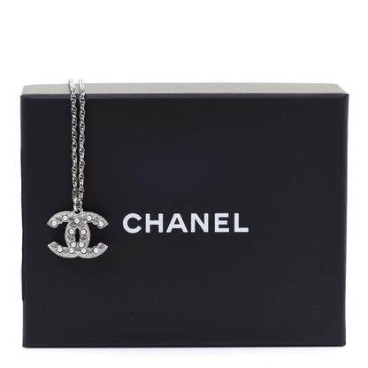 Chanel Pearl Crystal CC Pendant Necklace Silver 6 of 6