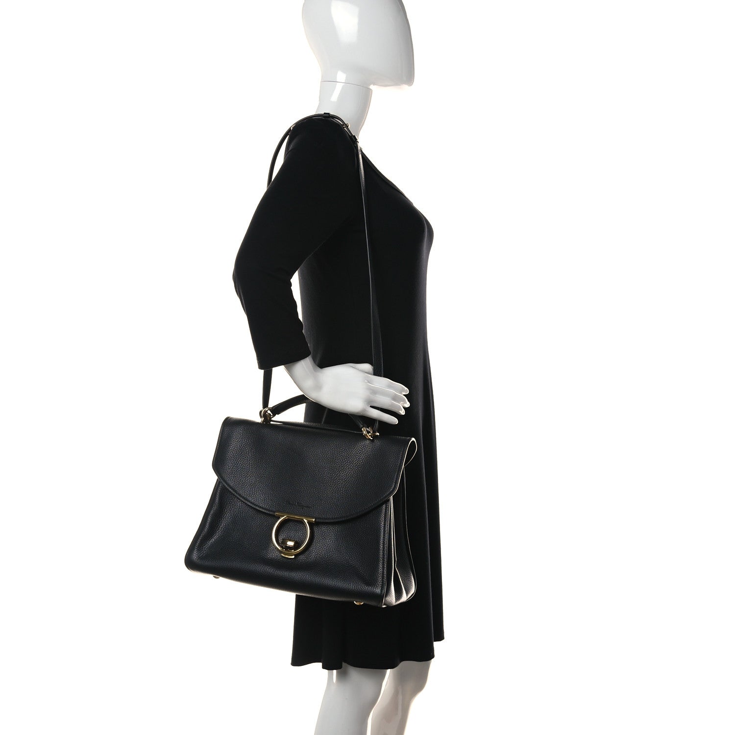 Salvatore Ferragamo Grain Calfskin Gancini Flap Bag Black 2 of 12