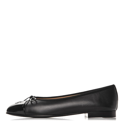 Chanel Lambskin Patent Cap Toe Ballerina Flats 39.5 Black 1 of 9