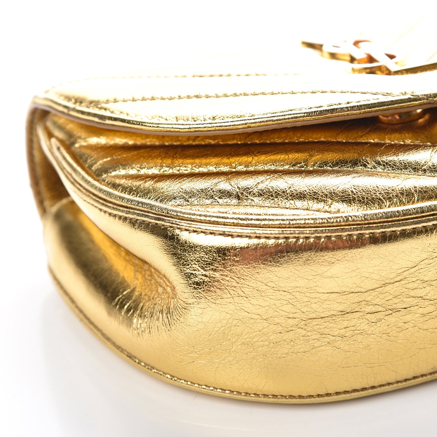 Metallic Calfskin Matelasse Monogram Small Bubble Chain Crossbody Gold