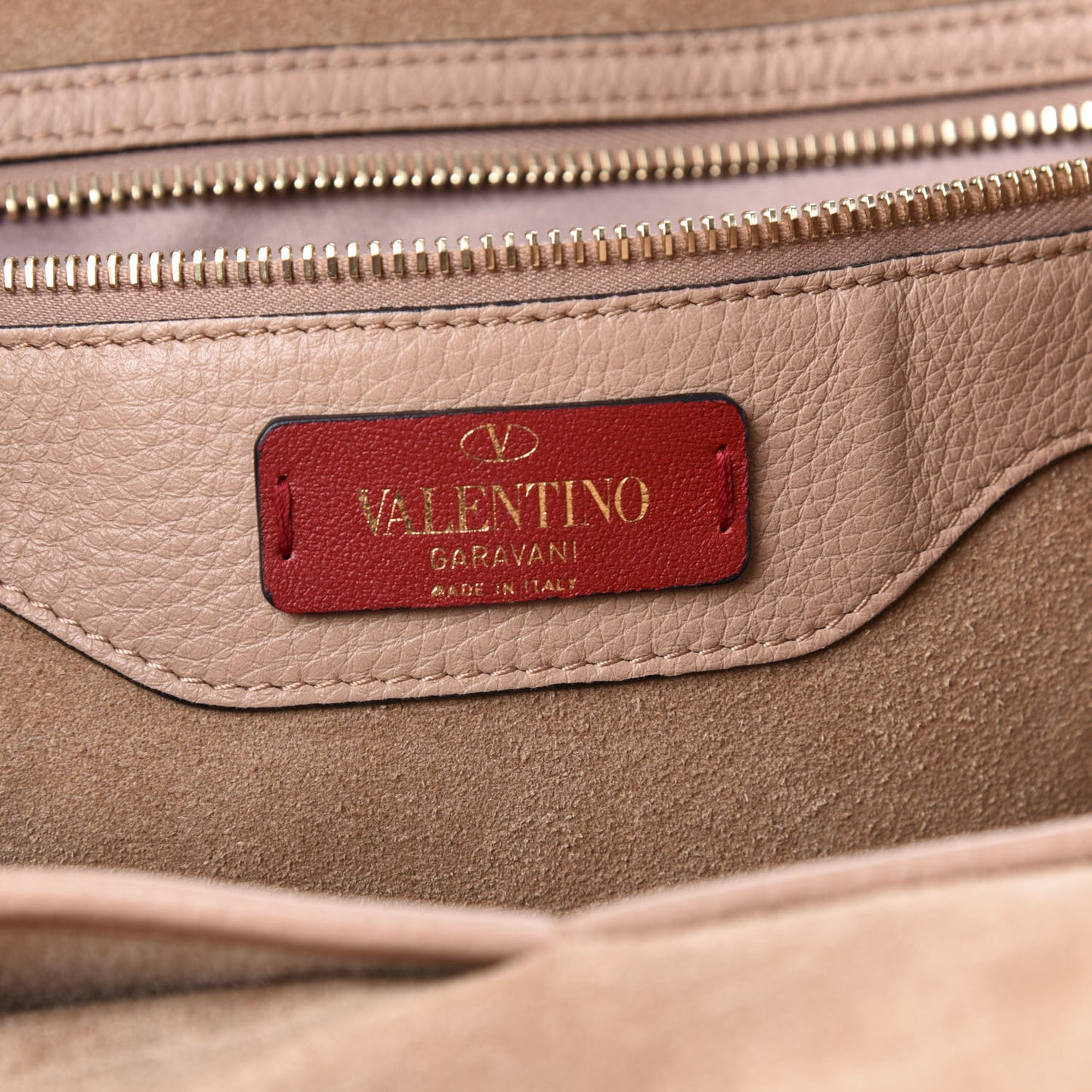 Grained Calfskin Rockstud Shoulder Tote Beige