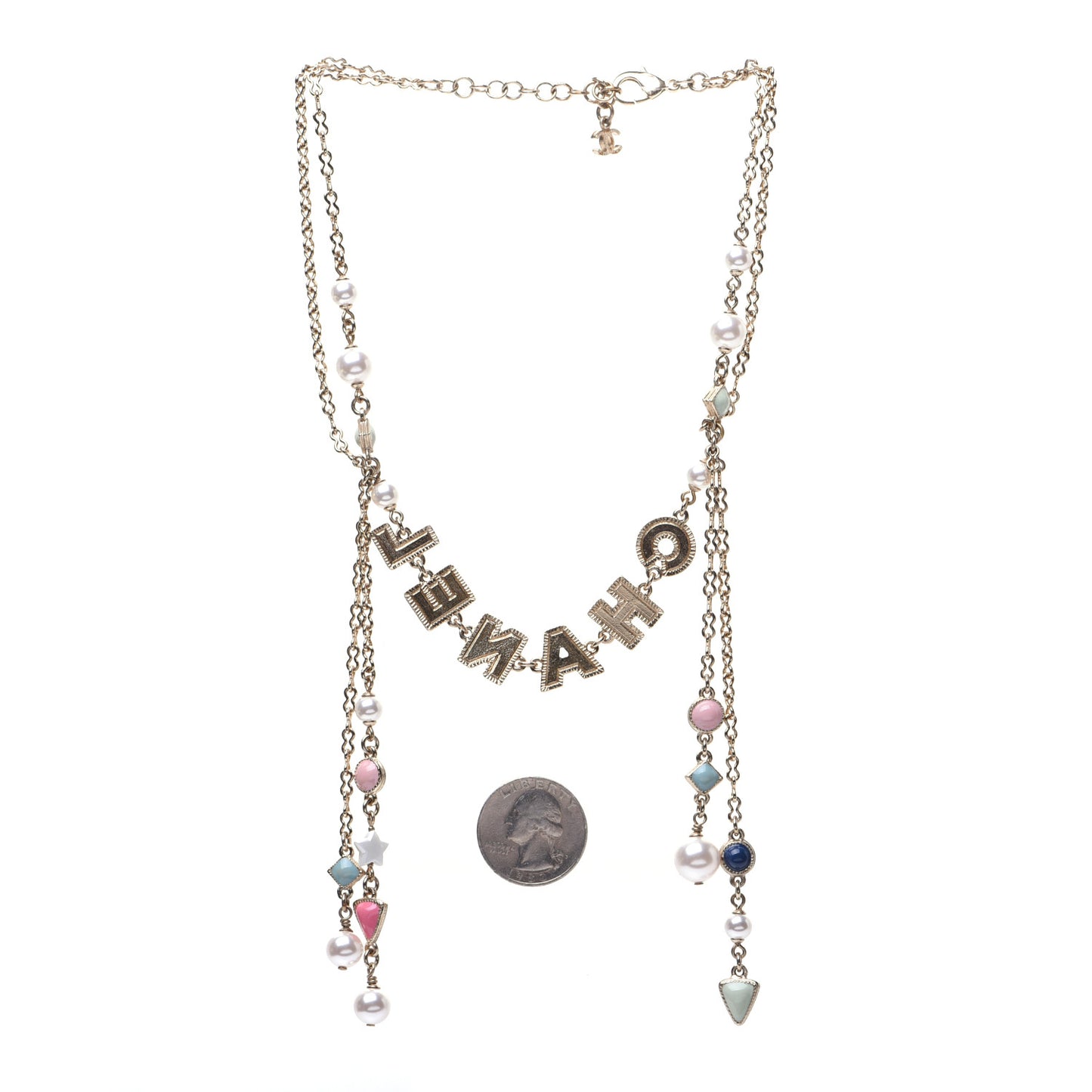 Resin Pearl Beaded Logo Chain Choker Green White Pink
