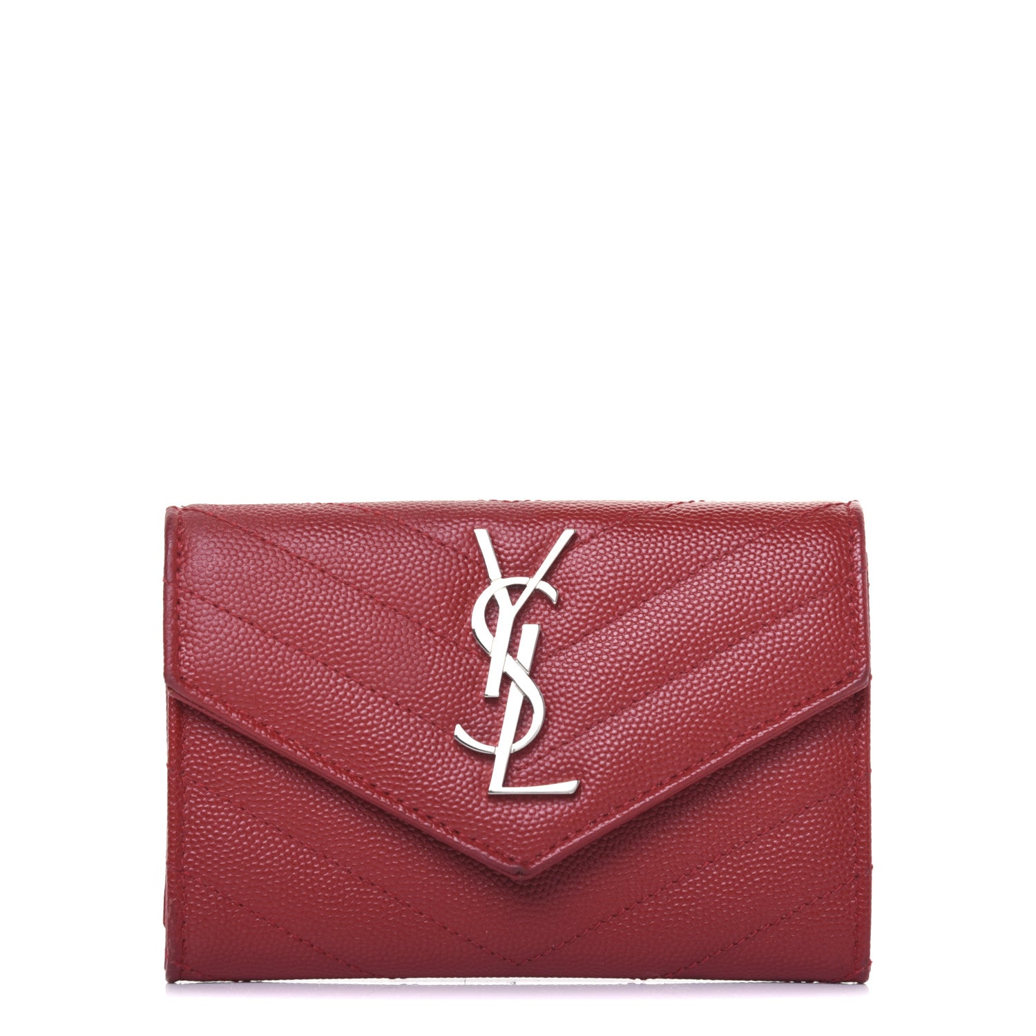 Saint Laurent Grain De Poudre Matelasse Chevron Small Monogram Envelope Wallet New Red 1 of 12
