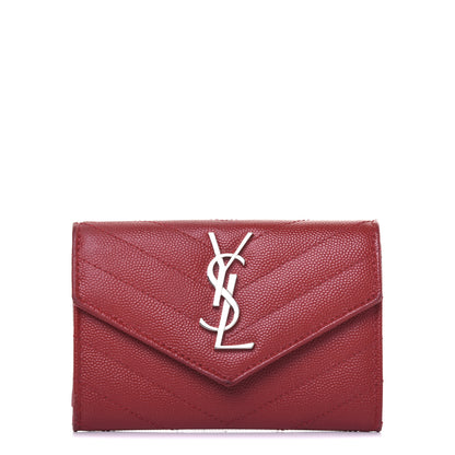 Saint Laurent Grain De Poudre Matelasse Chevron Small Monogram Envelope Wallet New Red 1 of 12