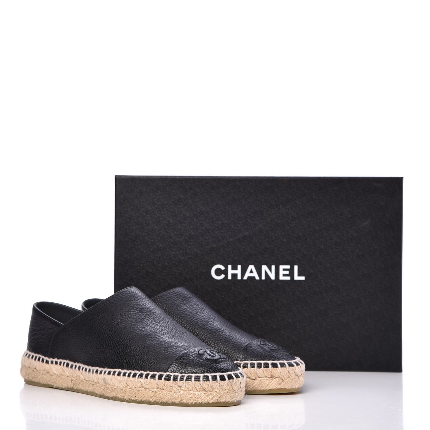 Grained Calfskin CC Espadrilles 39 Black