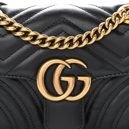 Gucci Calfskin Matelasse Mini GG Marmont Shoulder Bag Black 9 of 13