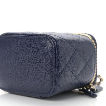 Chanel Caviar Quilted Mini Vanity Case With Chain Navy Blue 10 of 11