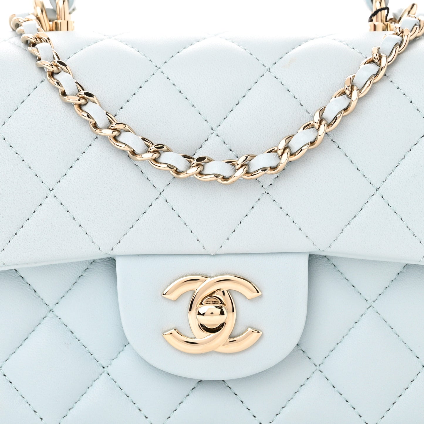Lambskin Quilted Mini Top Handle Rectangular Flap Light Blue