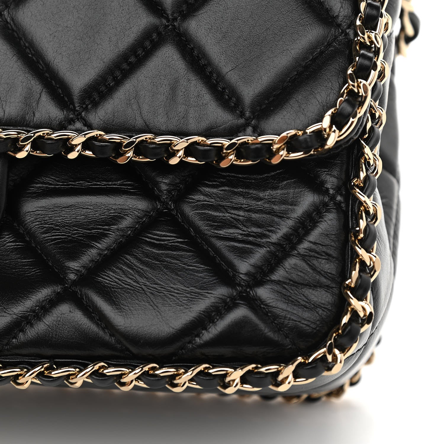Chanel Crumpled Calfskin Medium Chain All Over Flap Black 10 of 14