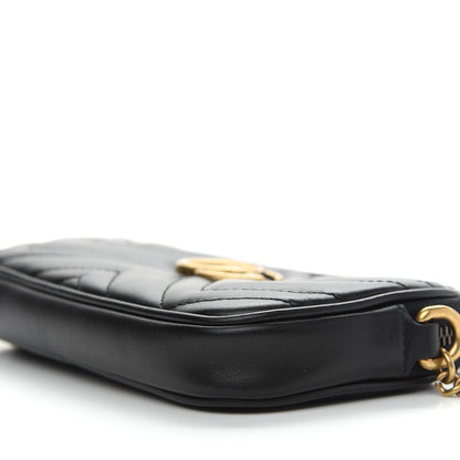 Gucci Calfskin Matelasse Mini GG Marmont Chain Crossbody Bag Black 9 of 9