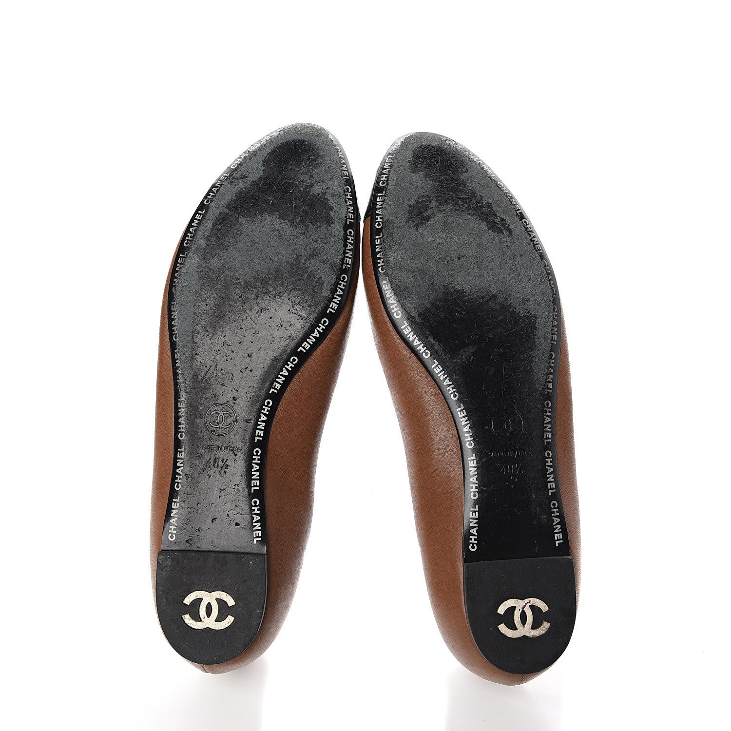 Chanel Lambskin Cap Toe Ballerina Flats 40.5 Camel Black 5 of 9