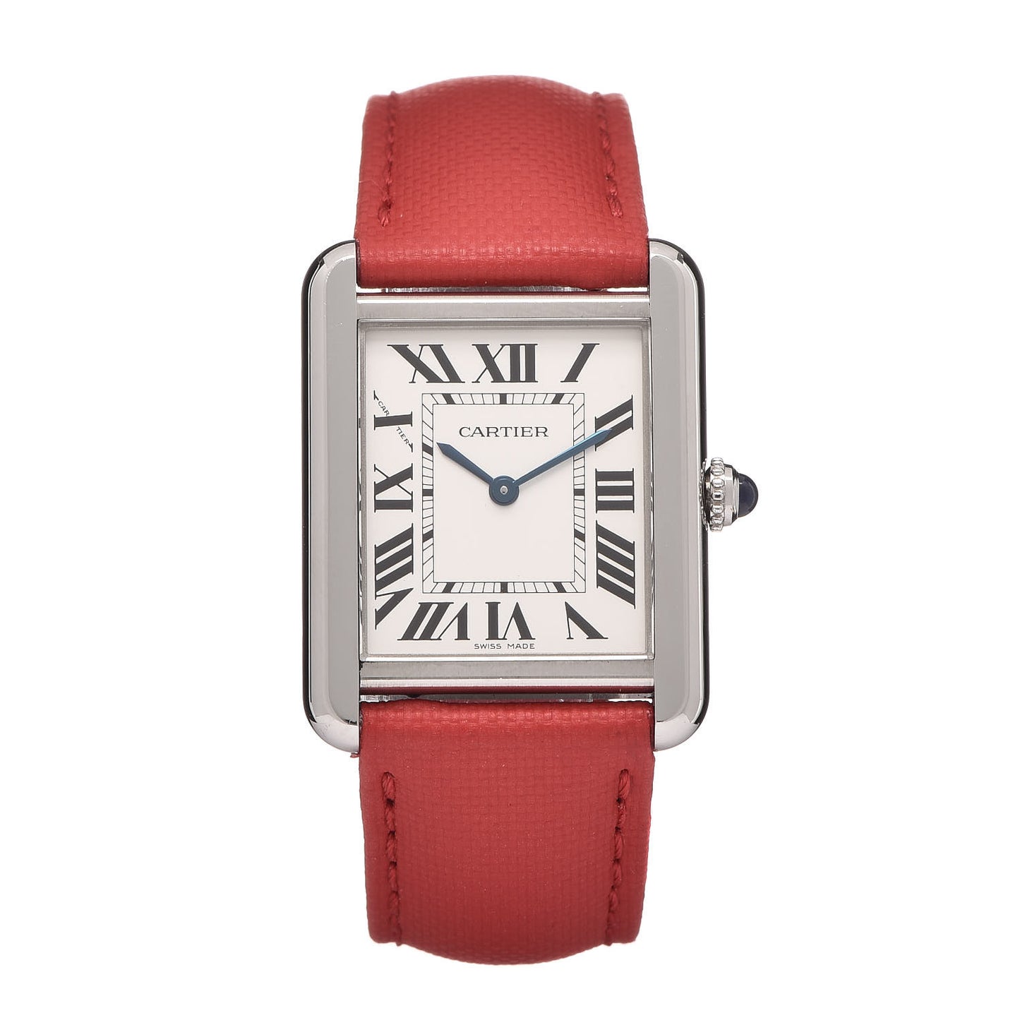 Stainless Steel Calfskin 24mm Tank Solo Quartz Watch Red