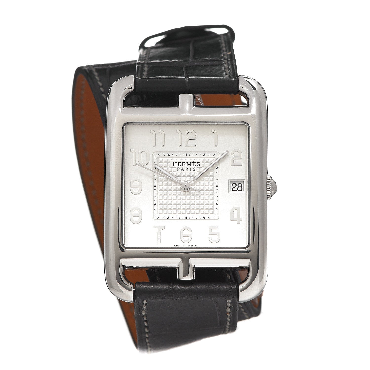 Hermes Stainless Steel Alligator 33mm Cape Cod Double Tour Quartz Watch Noir 1 of 7
