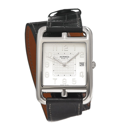 Hermes Stainless Steel Alligator 33mm Cape Cod Double Tour Quartz Watch Noir 1 of 7