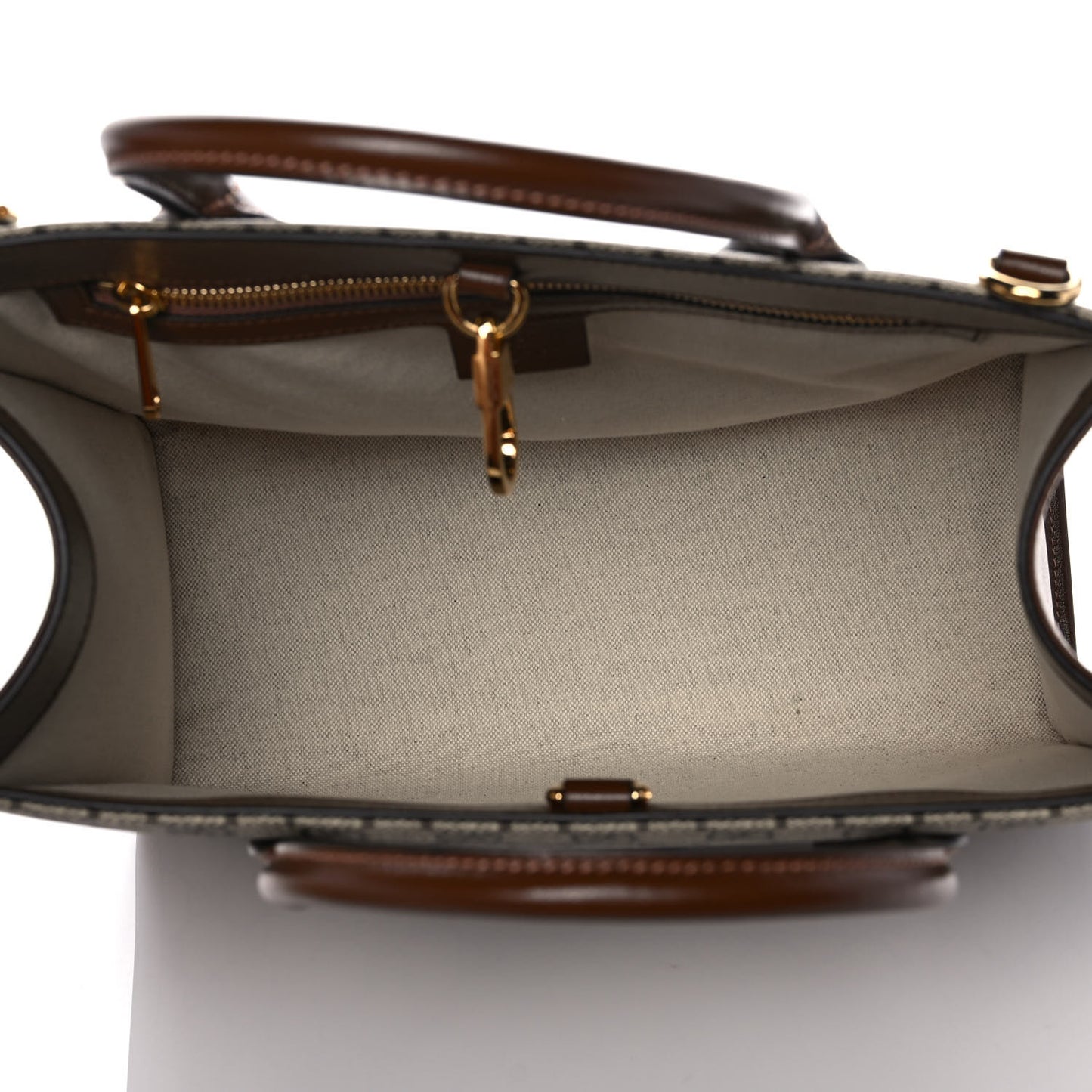 GG Supreme Monogram Azalea Calfskin Small Retro Interlocking G Tote Bag Beige Ebony Brown Sugar