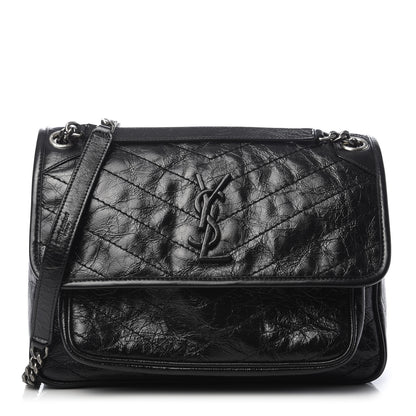 Saint Laurent Crinkled Calfskin Matelasse Monogram Medium Niki Chain Satchel Black 1 of 9