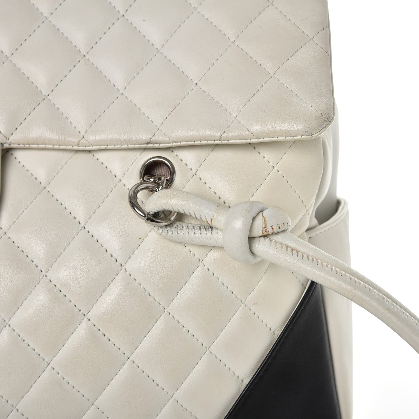 Calfskin Quilted Large Cambon Flap White Black