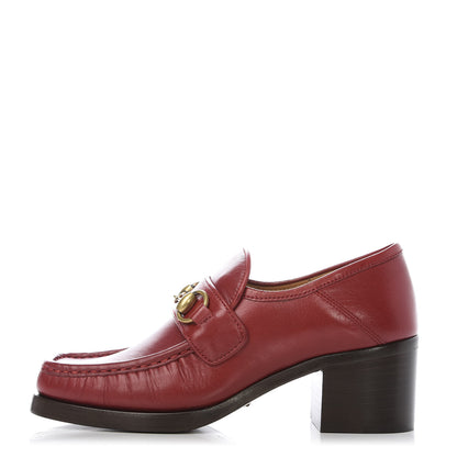 Gucci Malaga Kid Horsebit Mid Heel Loafers 35 Red 1 of 10