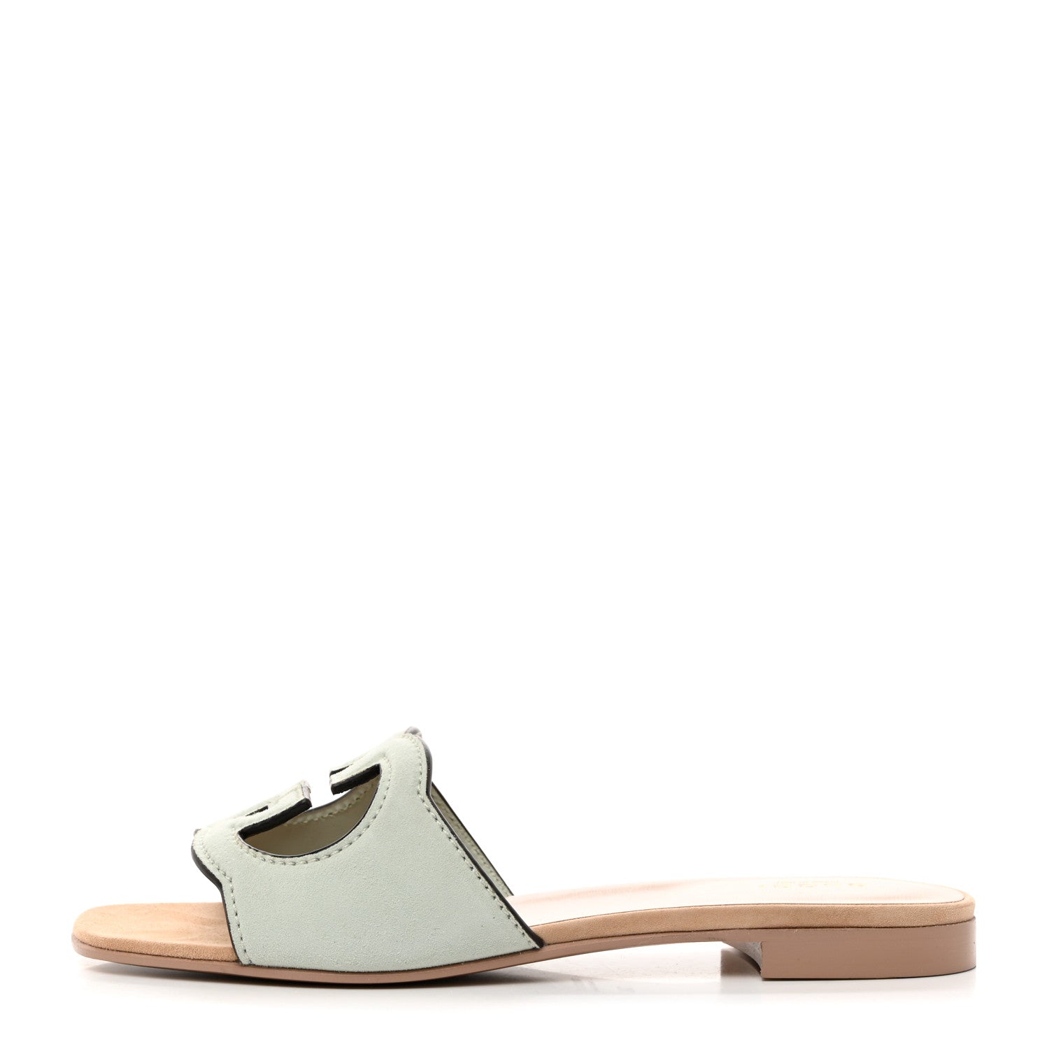 Gucci Kid Scamosciato Interlocking G Cut Out Slide Sandals 38 Pale Green 1 of 7