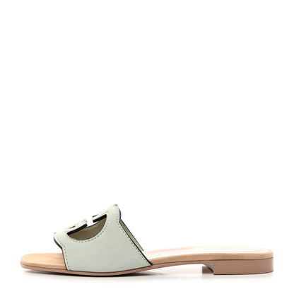 Gucci Kid Scamosciato Interlocking G Cut Out Slide Sandals 38 Pale Green 1 of 7
