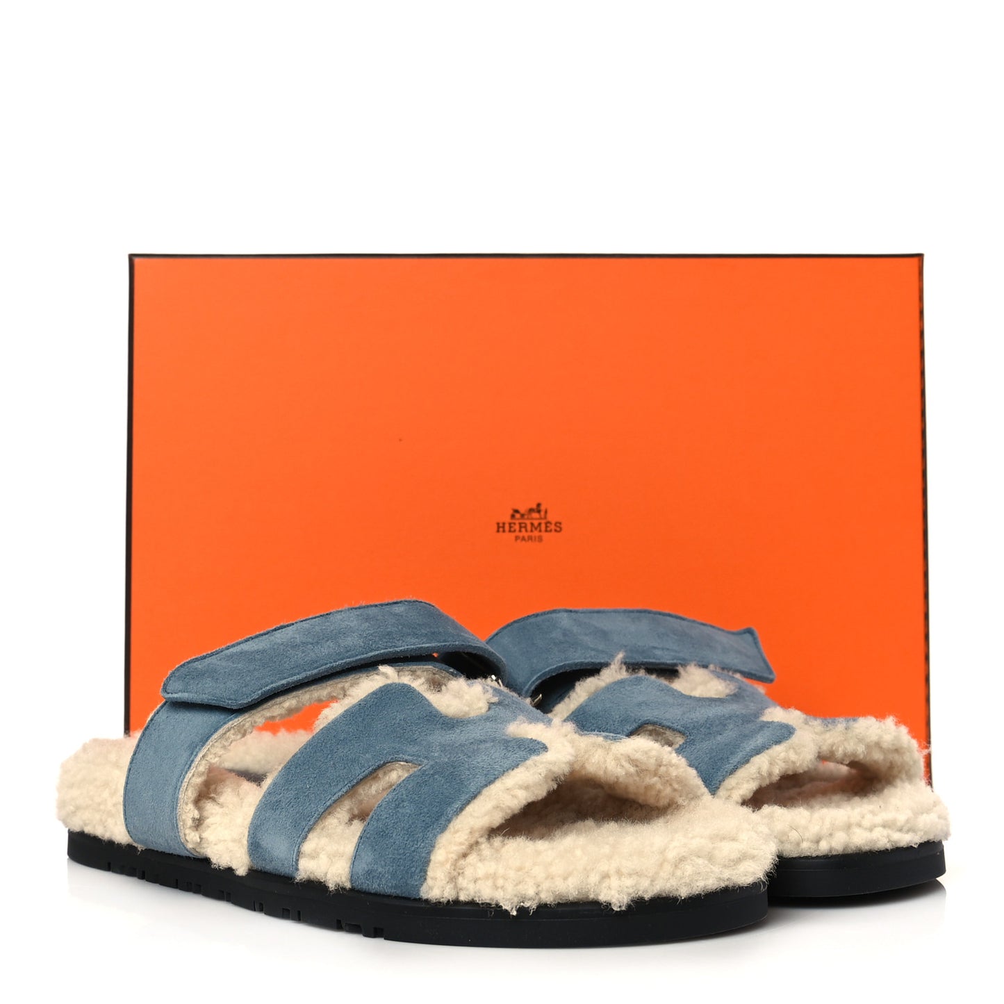 Suede Goatskin Woolskin Womens Chypre Sandals 37.5 Bleu Pinede Ecru