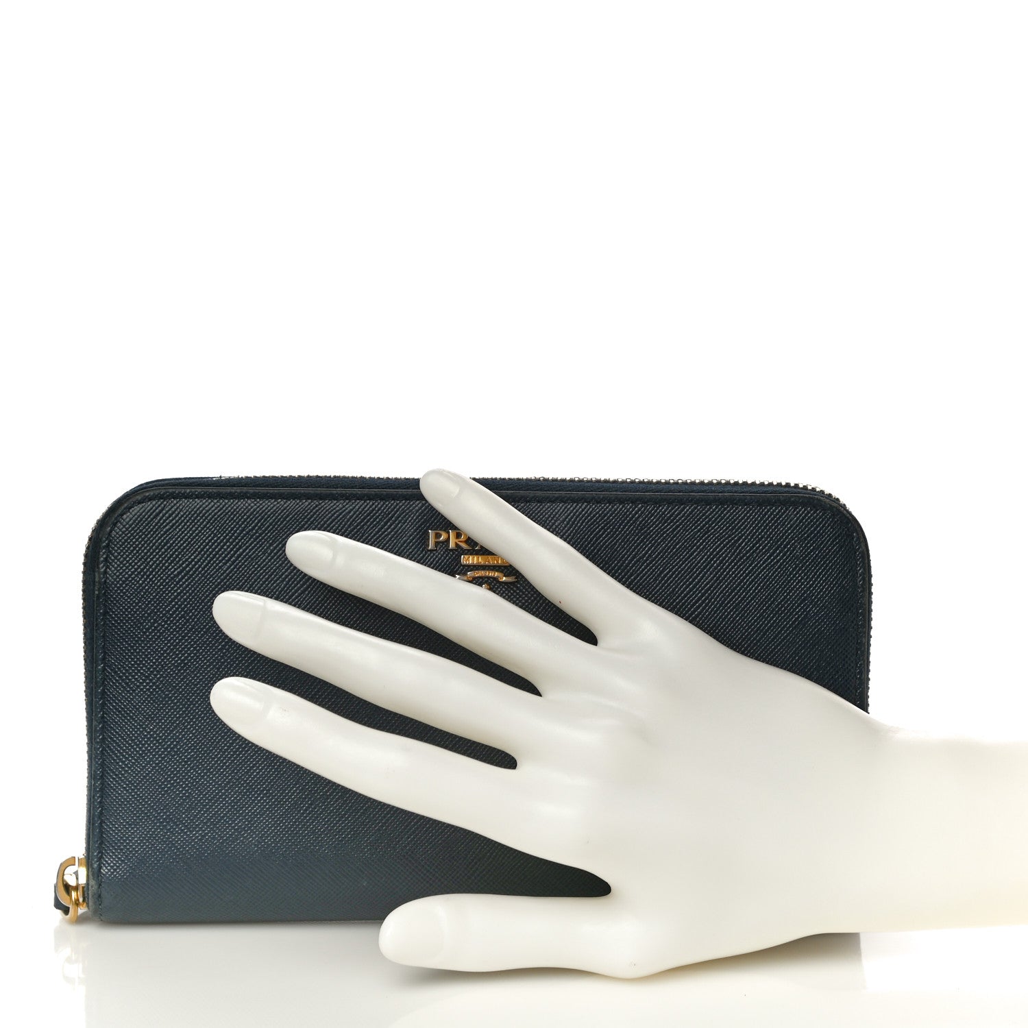 Prada Saffiano Metal Zip Around Wallet Baltico 2 of 15