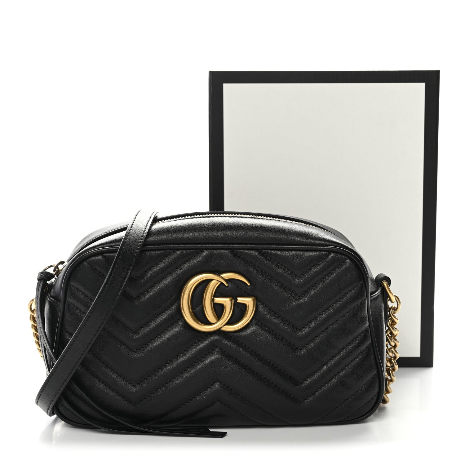 Gucci Calfskin Matelasse Small GG Marmont Chain Shoulder Bag Black 12 of 12