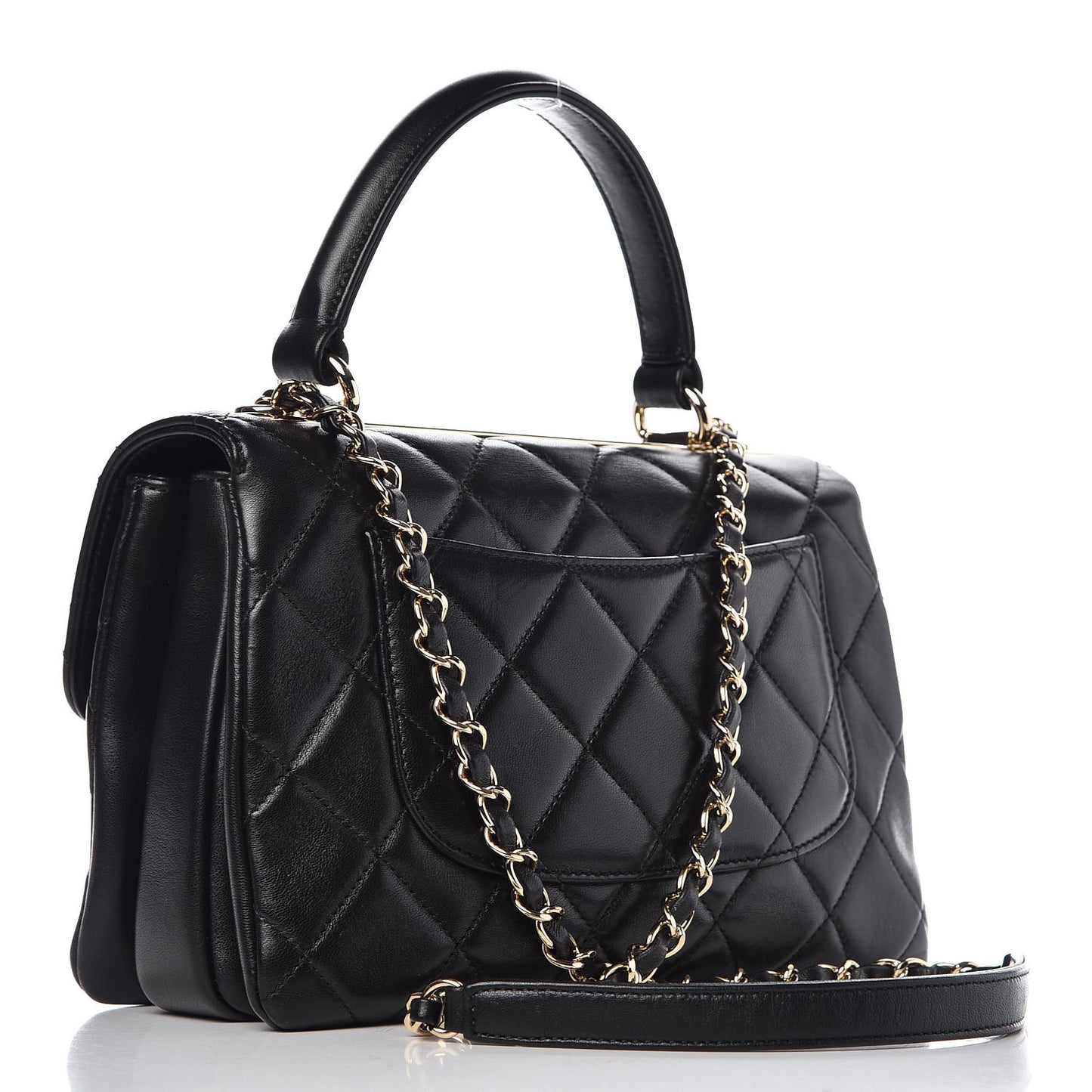 Lambskin Quilted Small Trendy CC Dual Handle Flap Bag Black