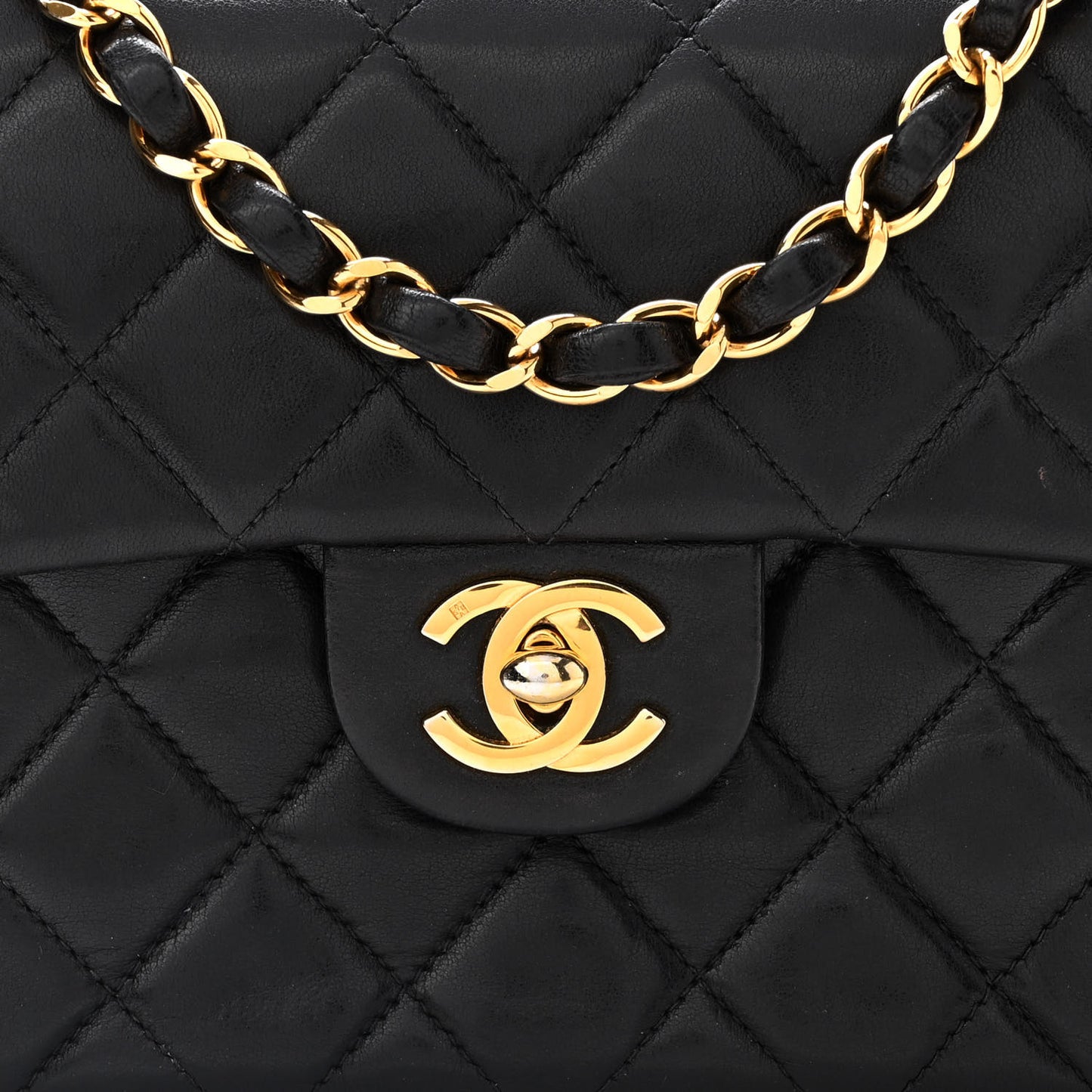 Lambskin Quilted Mini Square Flap Black