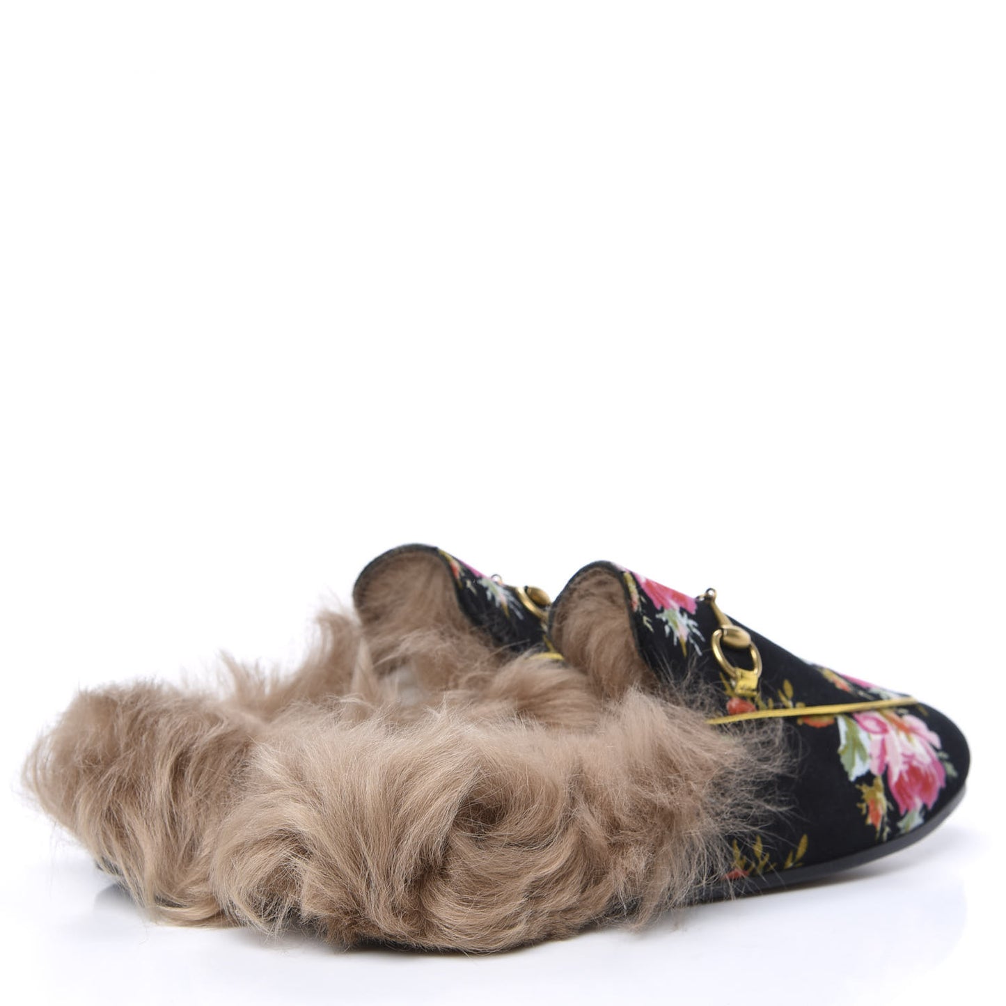Velvet Fur Floral Womens Princetown Slippers 39.5 Black