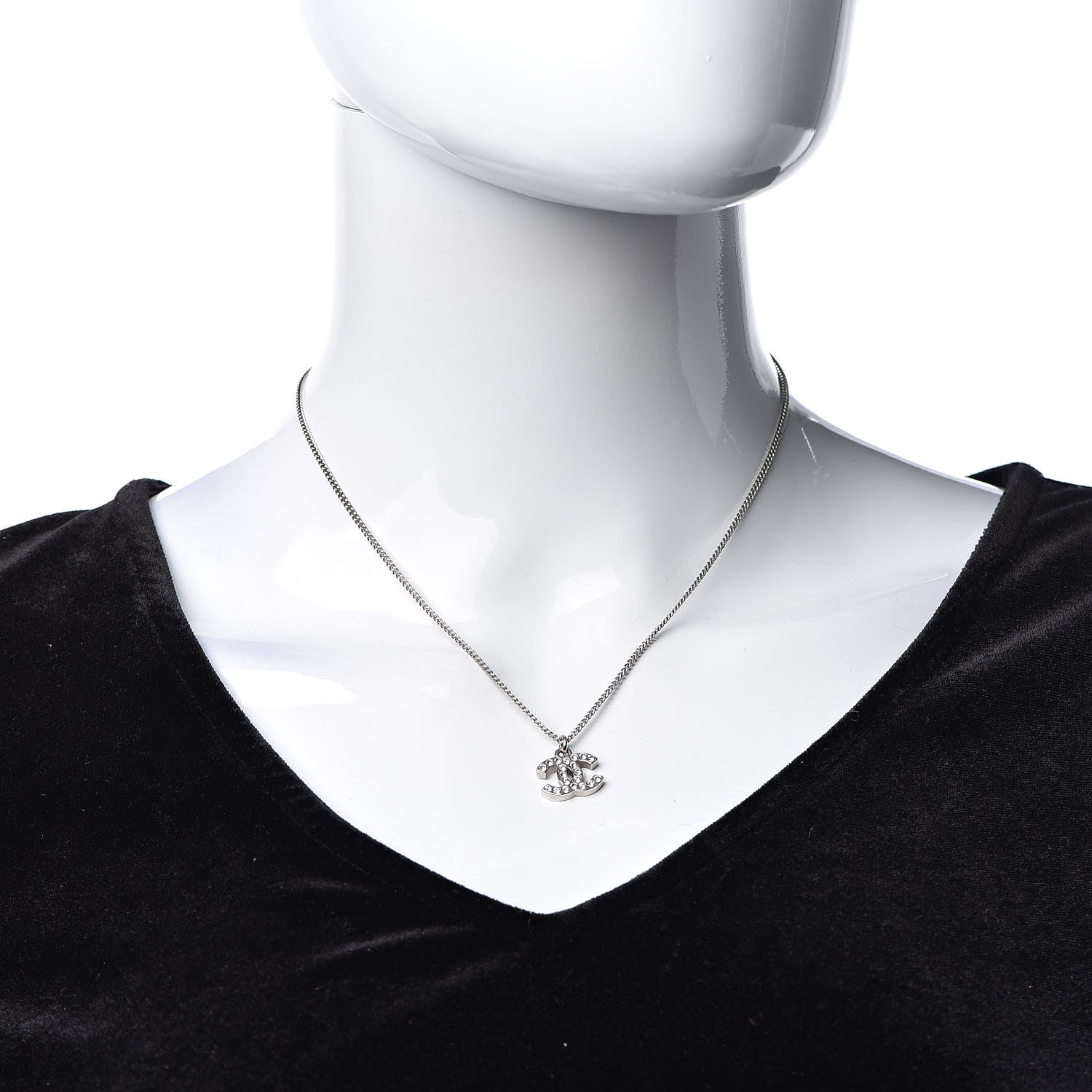 Chanel Crystal Timeless CC Necklace Silver 2 of 5