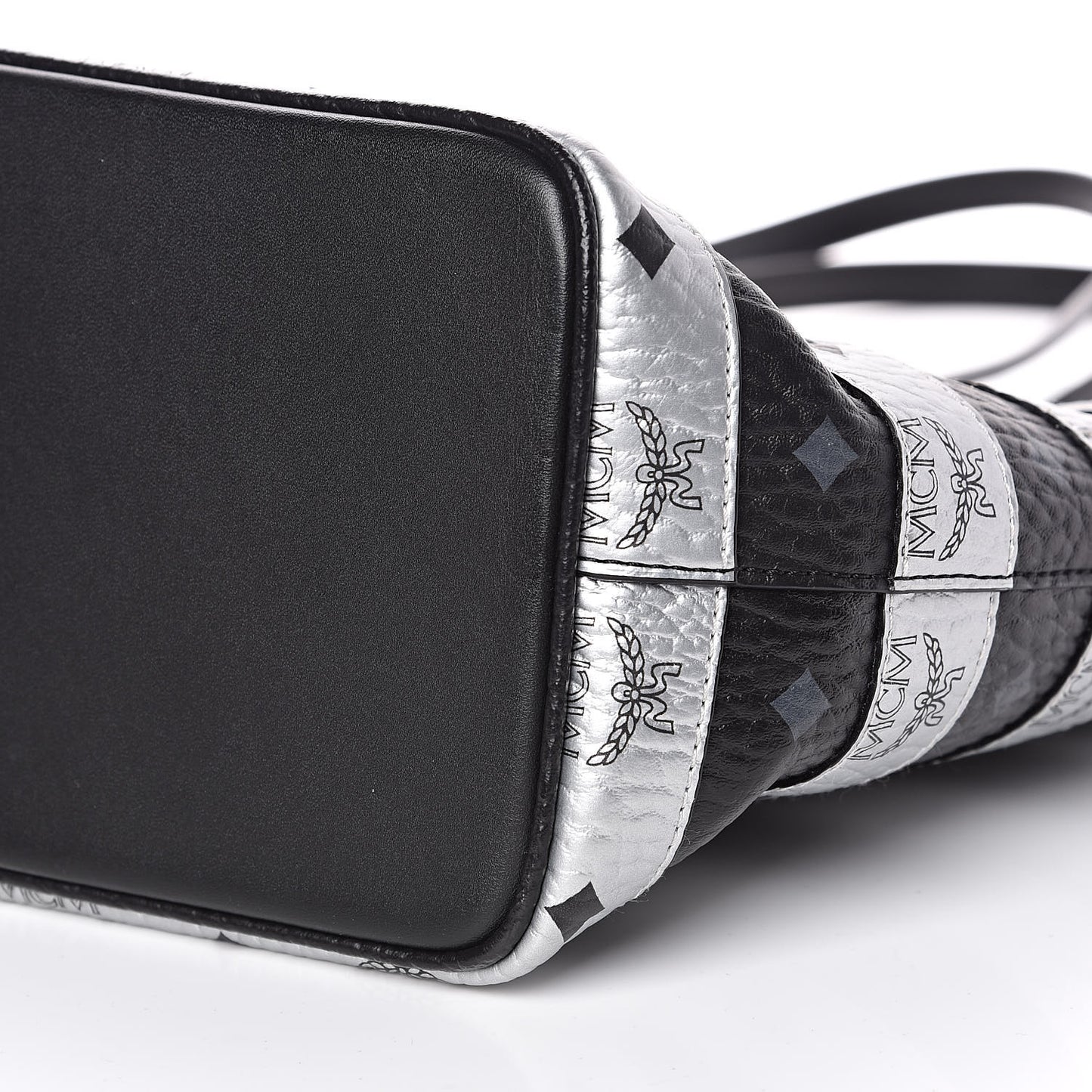 Metallic Visetos Striped Medium Anya Shopper Tote Black Silver