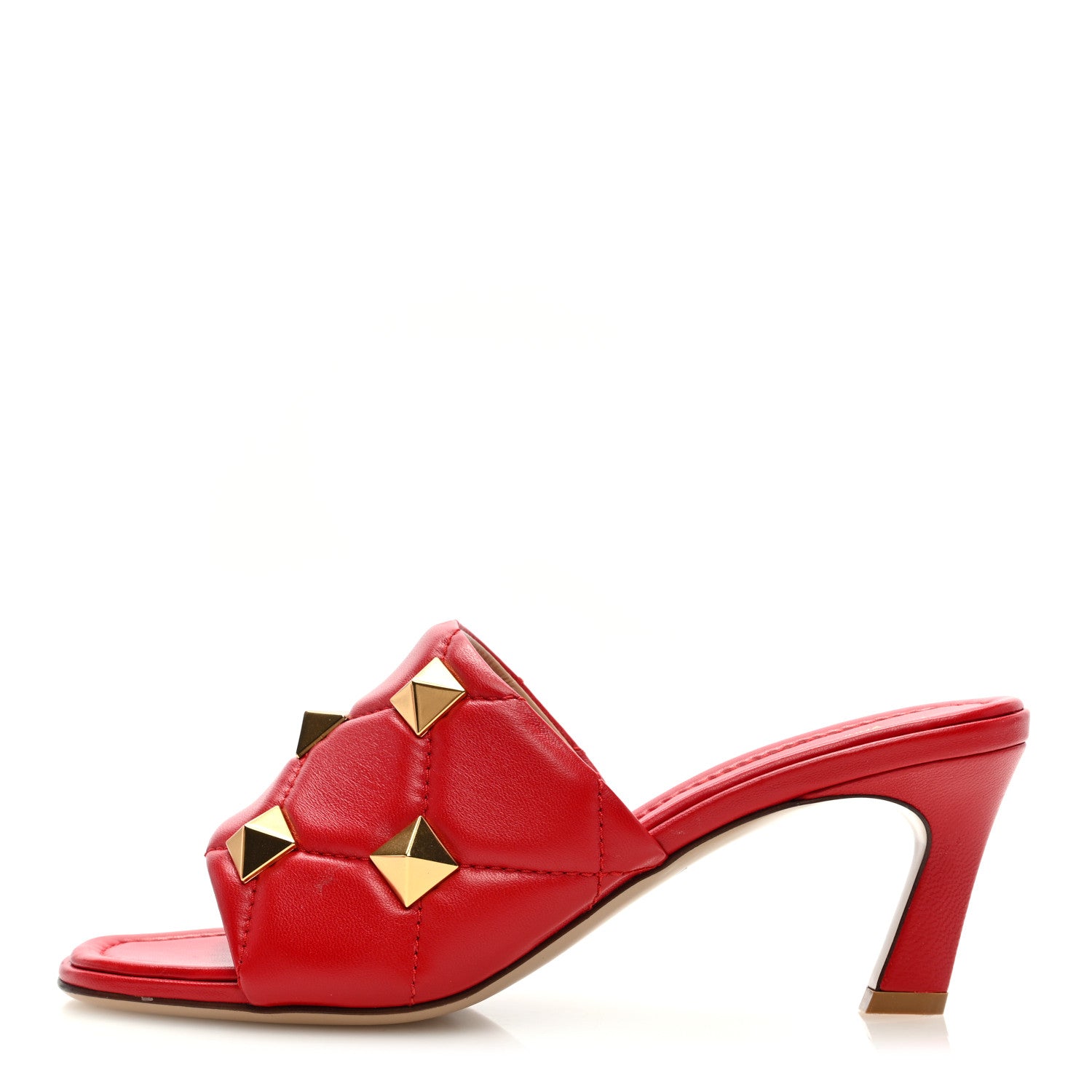 Valentino Garavani Nappa Quilted Roman Stud 65mm Slide Sandals 37.5 Red 1 of 7