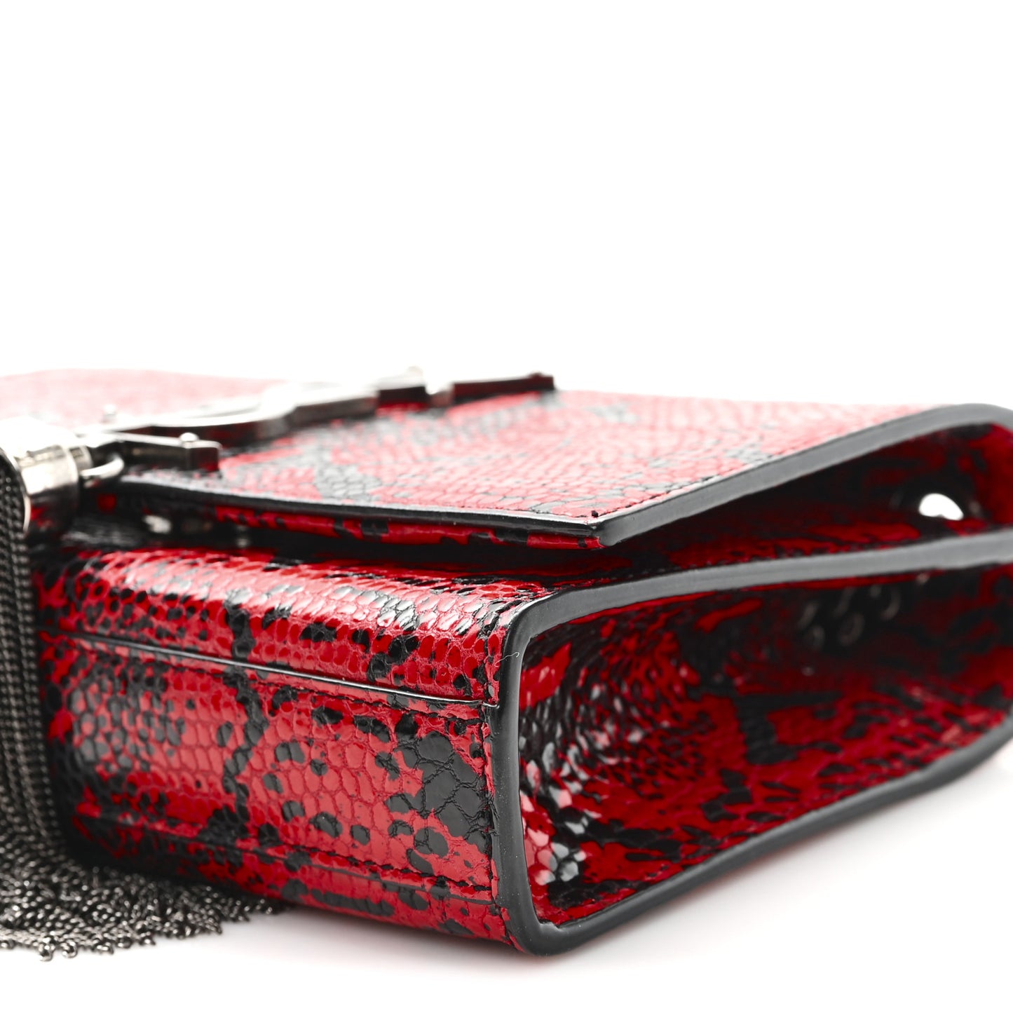 Calfskin Snakeskin Embossed Small Classic Monogram Kate Tassel Satchel Red Black