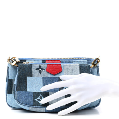 Louis Vuitton Denim Damier Monogram Patchwork Multi Pochette Accessories Blue Rouge 2 of 8