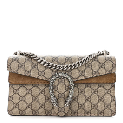 Gucci GG Supreme Monogram Suede Crystal Small Dionysus Shoulder Bag Beige Ebony Taupe 1 of 15