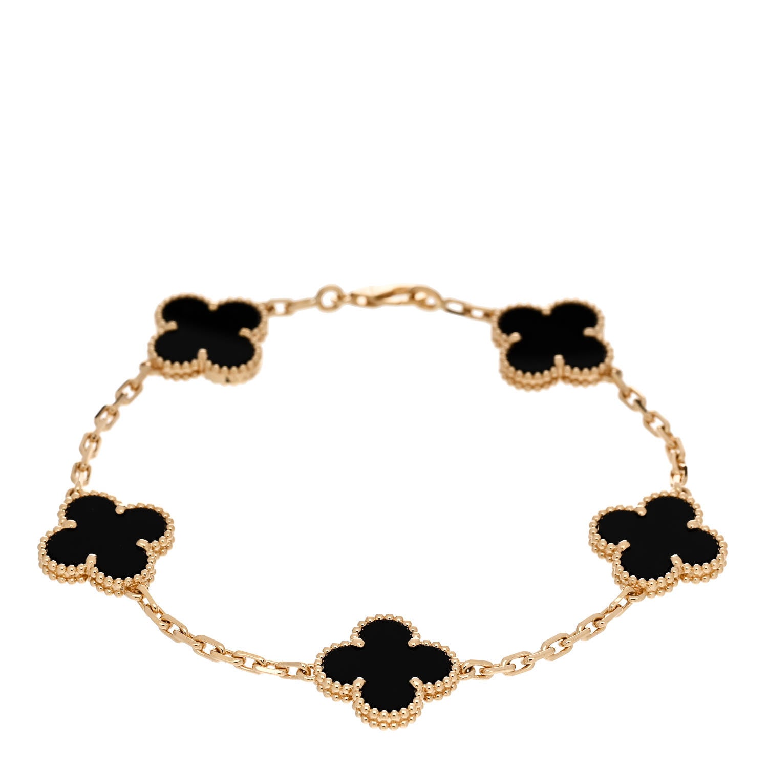 Van Cleef & Arpels 18K Yellow Gold Black Onyx 5 Motifs Vintage Alhambra Bracelet 1 of 5