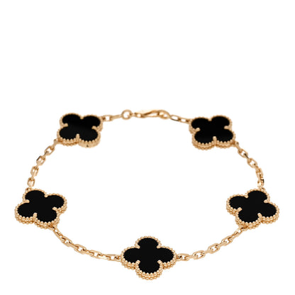 Van Cleef & Arpels 18K Yellow Gold Black Onyx 5 Motifs Vintage Alhambra Bracelet 1 of 5