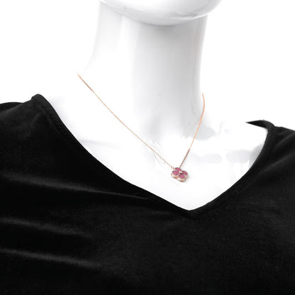 Van Cleef & Arpels 18K Rose Gold Diamond Rhodonite Vintage Alhambra Pendant Necklace 2 of 7